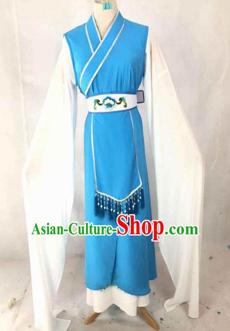 Chinese Traditional Peking Opera Palace Lady Blue Dress Ancient Servant Girl Costume for Women