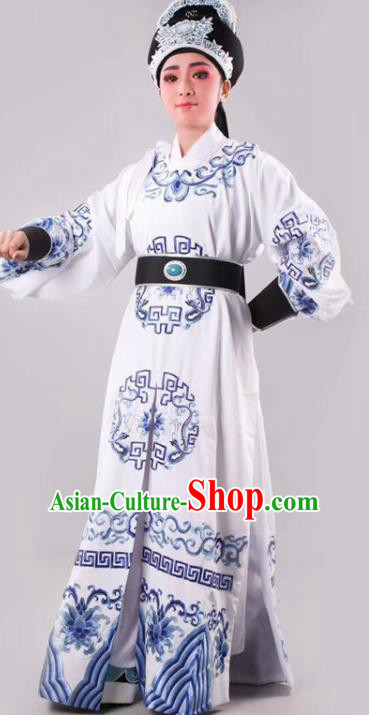 Chinese Traditional Beijing Opera Takefu White Robe Ancient Number One Scholar Costume for Men