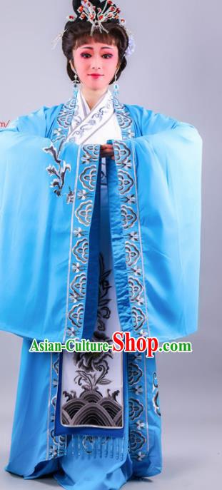 Chinese Traditional Peking Opera Royal Queen Blue Dress Ancient Empress Costume for Women