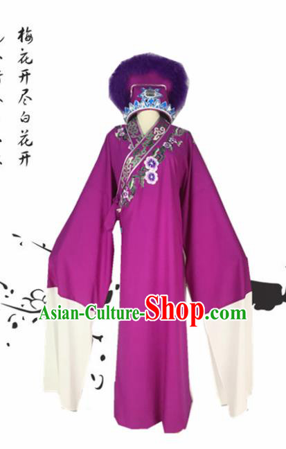 Chinese Traditional Beijing Opera Niche Xu Xian Purple Robe Ancient Number One Scholar Costume for Men