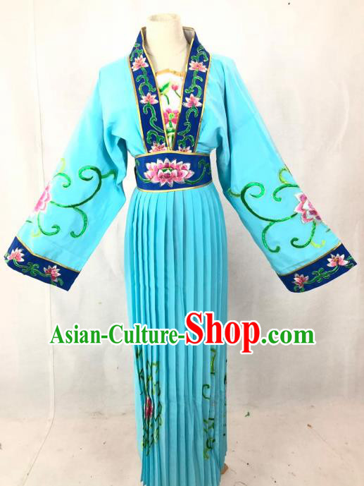 Chinese Traditional Peking Opera Actress Court Maid Blue Dress Ancient Taoist Nun Costume for Women