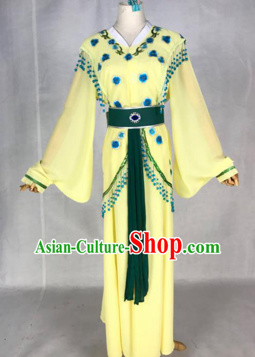 Chinese Traditional Peking Opera Actress Young Lady Yellow Dress Ancient Maidservant Costume for Women