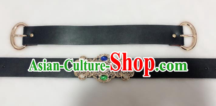 Chinese Traditional Hanfu Gem Belts Ancient Ming Dynasty Swordsman Leather Waistband for Men