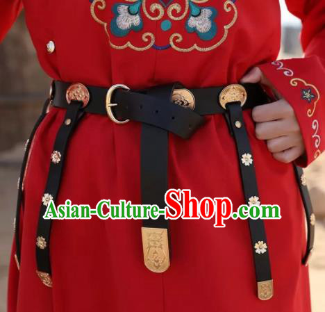 Chinese Traditional Hanfu Tassel Belts Ancient Ming Dynasty Swordsman Leather Waistband for Men