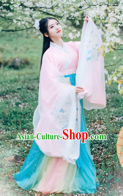 Asian Chinese Jin Dynasty Royal Princess Hanfu Dress Traditional Ancient Goddess Court Lady Costumes for Women