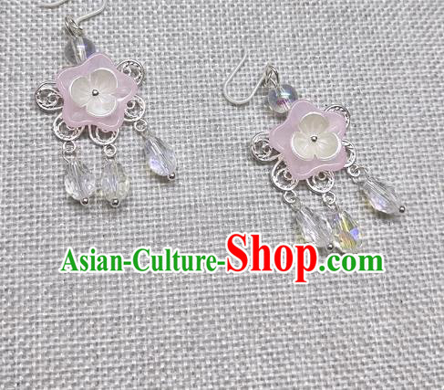 Chinese Traditional Hanfu Pink Plum Earrings Ancient Princess Ear Accessories for Women