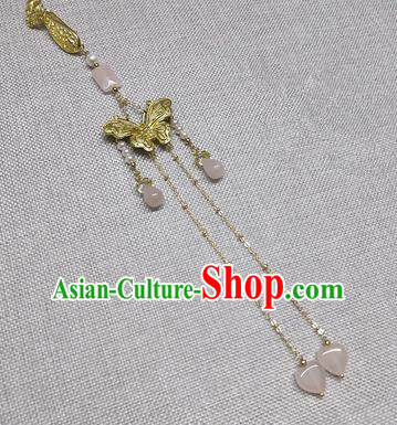 Chinese Traditional Hanfu Golden Butterfly Brooch Accessories Ancient Qing Dynasty Queen Tassel Breastpin Pendant for Women