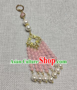 Chinese Traditional Hanfu Pink Beads Tassel Brooch Accessories Ancient Qing Dynasty Queen Breastpin Pendant for Women