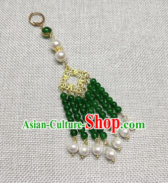 Chinese Traditional Hanfu Green Beads Tassel Brooch Accessories Ancient Qing Dynasty Queen Breastpin Pendant for Women