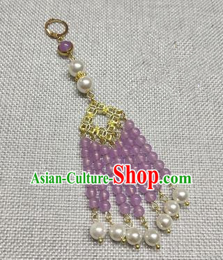 Chinese Traditional Hanfu Lilac Beads Tassel Brooch Accessories Ancient Qing Dynasty Queen Breastpin Pendant for Women