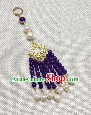 Chinese Traditional Hanfu Purple Beads Tassel Brooch Accessories Ancient Qing Dynasty Queen Breastpin Pendant for Women