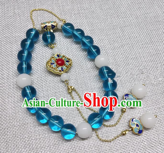 Chinese Traditional Palace Blue Beads Brooch Accessories Ancient Qing Dynasty Queen Breastpin Hanfu Pendant for Women