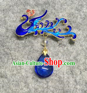 Chinese Traditional Hanfu Pendant Accessories Palace Blue Phoenix Brooch Ancient Qing Dynasty Queen Breastpin for Women