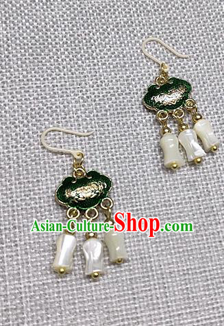 Chinese Traditional Hanfu Green Longevity Lock Earrings Ancient Princess Ear Accessories for Women