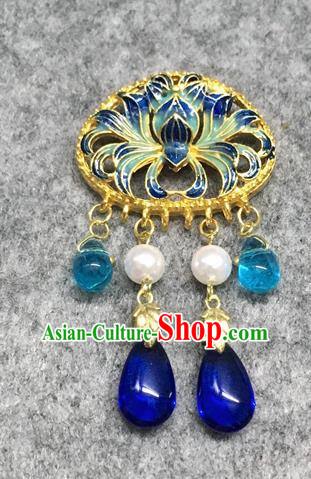 Chinese Traditional Hanfu Accessories Blueing Lotus Brooch Ancient Qing Dynasty Queen Breastpin for Women