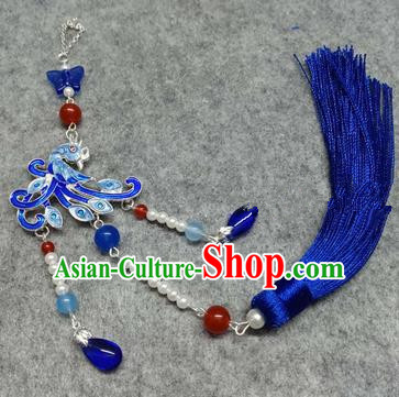 Chinese Traditional Hanfu Accessories Blueing Phoenix Brooch Pendant Ancient Qing Dynasty Queen Breastpin for Women