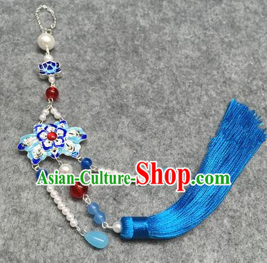 Chinese Traditional Hanfu Accessories Blueing Lotus Brooch Pendant Ancient Qing Dynasty Queen Breastpin for Women