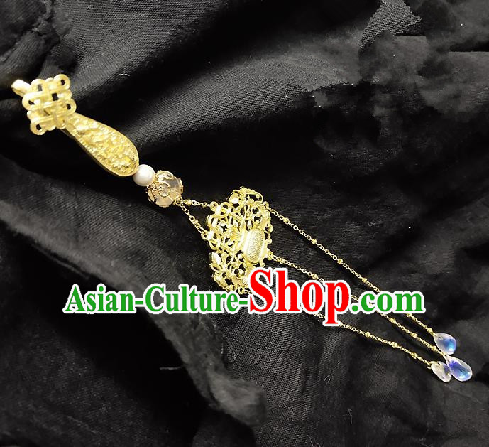 Chinese Traditional Hanfu Golden Brooch Accessories Ancient Qing Dynasty Queen Tassel Breastpin Pendant for Women