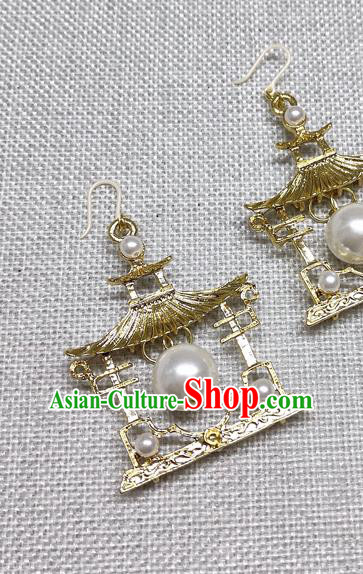 Chinese Traditional Palace Hanfu Golden Earrings Ancient Princess Ear Accessories for Women