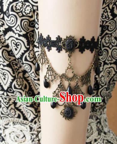 Top Grade Handmade Halloween Black Lace Armlet Fancy Ball Bracelet Accessories for Women