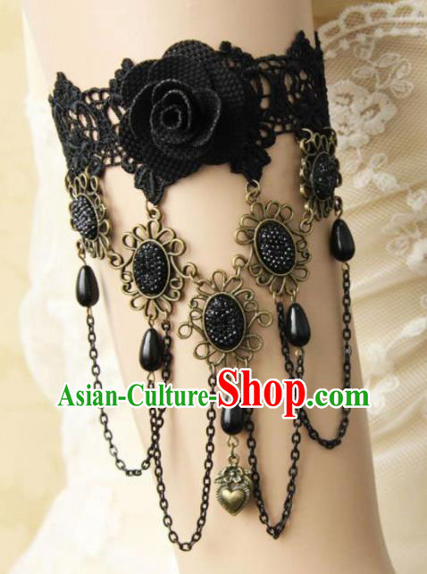 Top Grade Handmade Halloween Black Rose Armlet Fancy Ball Lace Bracelet Accessories for Women