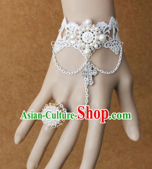 Top Grade Handmade Halloween Cosplay White Lace Bangle Fancy Ball Bracelet Accessories for Women