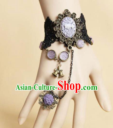 Top Grade Handmade Halloween Cosplay Black Lace Bangle Fancy Ball Bracelet Accessories for Women