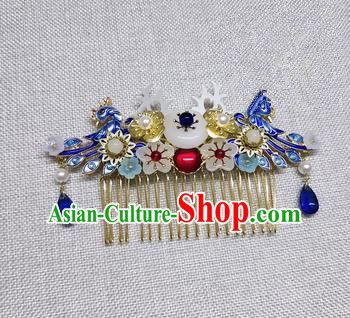 Chinese Ancient Palace Princess Cloisonne Phoenix Hair Comb Traditional Hair Accessories Hanfu Hairpins for Women