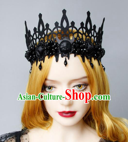 Top Grade Halloween Cosplay Gothic Witch Black Royal Crown Fancy Ball Handmade Hair Accessories for Women