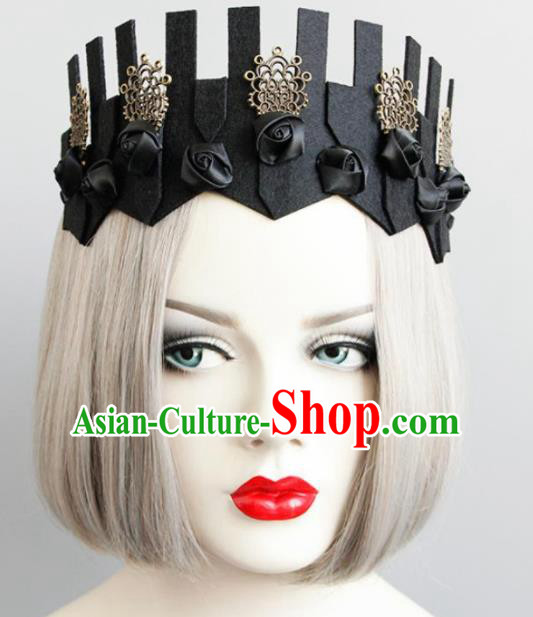 Top Grade Gothic Witch Black Hair Clasp Royal Crown Halloween Cosplay Fancy Ball Handmade Hair Accessories for Women