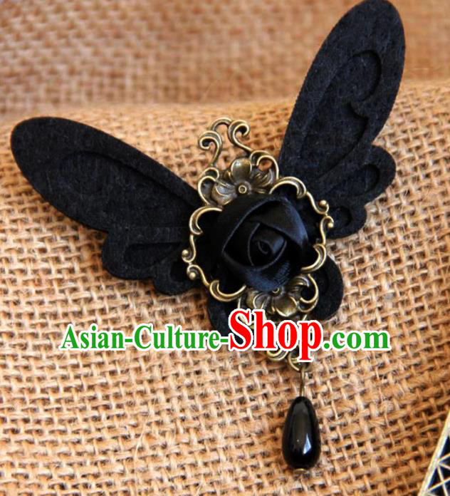 Handmade Gothic Black Butterfly Brooch Accessories Halloween Fancy Ball Cosplay Breastpin for Women