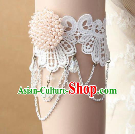Top Grade Handmade Halloween Cosplay Gothic White Lace Armband Fancy Ball Pearls Bracelet Accessories for Women