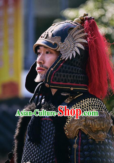 Traditional Chinese Song Dynasty General Body Armor and Helmet Ancient Military Officer Costumes for Men