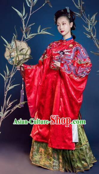 Traditional Chinese Ming Dynasty Court Countess Red Hanfu Dress Ancient Imperial Empress Wedding Costumes for Women