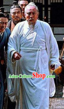 Chinese Ancient Eastern Han Dynasty Famous Doctor Hua Tuo White Costumes Complete Set