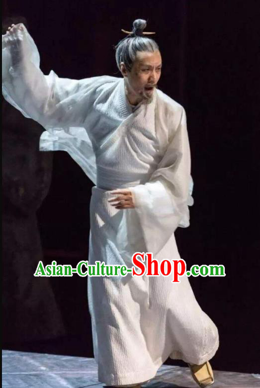 Chinese Ancient Western Han Dynasty Historian Litterateur Sima Qian White Costumes Complete Set