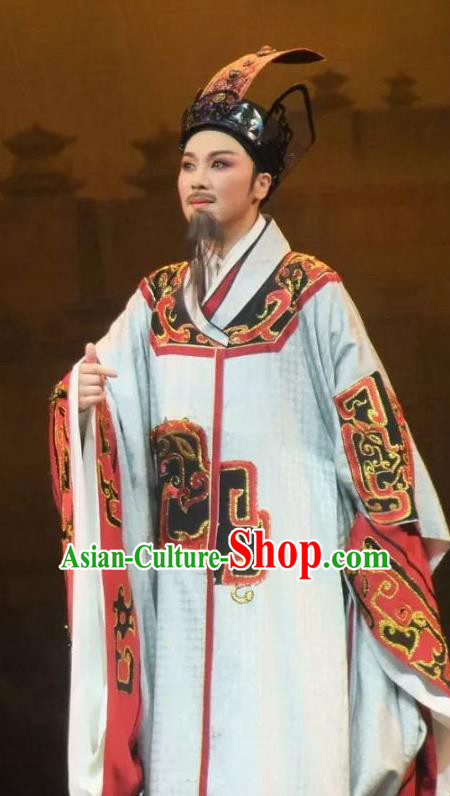 Chinese Ancient Drama Qin Dynasty Prime Minister Li Si White Costumes and Hat Complete Set