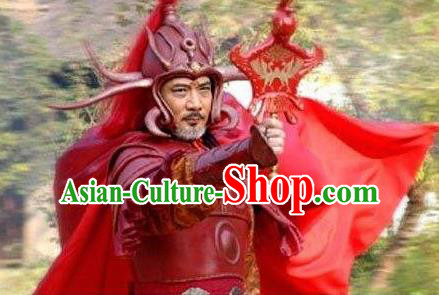 Chinese Ancient Mythology Fire God Zhu Rong Chongli Red Costumes Complete Set