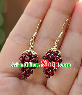 Chinese Traditional Hanfu Grape Ear Accessories Ancient Qing Dynasty Princess Earrings for Women