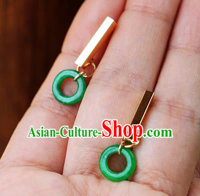 Chinese Traditional Hanfu Jade Ring Ear Accessories Ancient Qing Dynasty Princess Earrings for Women