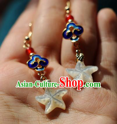 Chinese Traditional Hanfu Star Ear Accessories Ancient Qing Dynasty Princess Earrings for Women