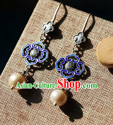 Chinese Traditional Hanfu Blueing Cloud Ear Accessories Ancient Qing Dynasty Princess Earrings for Women