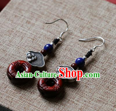 Chinese Traditional Hanfu Rosewood Ear Accessories Ancient Qing Dynasty Princess Earrings for Women