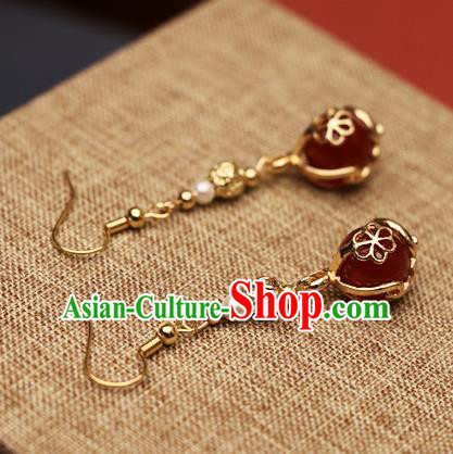 Chinese Traditional Hanfu Agate Golden Ear Accessories Ancient Qing Dynasty Princess Earrings for Women