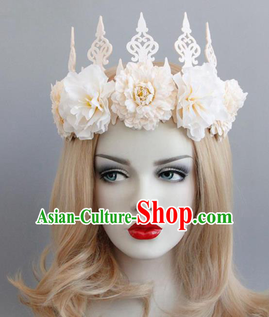 Handmade Halloween Cosplay Champagne Roses Headwear Fancy Ball Stage Show Royal Crown for Women