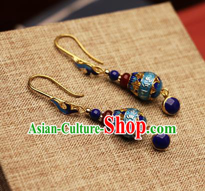 Chinese Traditional Hanfu Cloisonne Ear Accessories Ancient Qing Dynasty Princess Earrings for Women