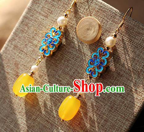 Chinese Traditional Hanfu Ceregat Cloisonne Ear Accessories Ancient Qing Dynasty Princess Earrings for Women