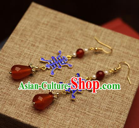 Chinese Traditional Hanfu Cloisonne Agate Ear Accessories Ancient Qing Dynasty Princess Earrings for Women