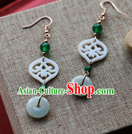 Chinese Traditional Hanfu Court Jade Ear Accessories Ancient Qing Dynasty Princess Earrings for Women