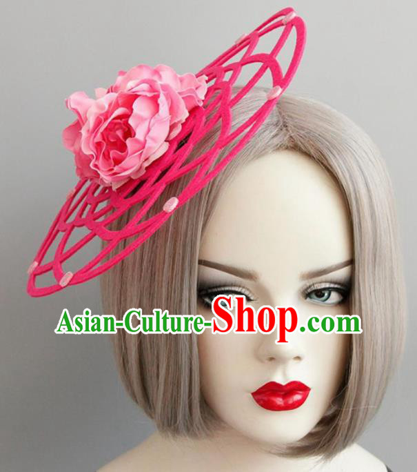 Halloween Handmade Cosplay Queen Pink Peony Top Hat Fancy Ball Stage Show Headwear for Women